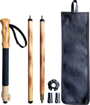 FOREST PILOT Trekking Poles- 1-pc Pack – Adjustable Hiking or Walking Stick –Strong, Natural Beech Wood – Quick Adjust Flip-Lock – Beech Wood Grip, Leather Strap